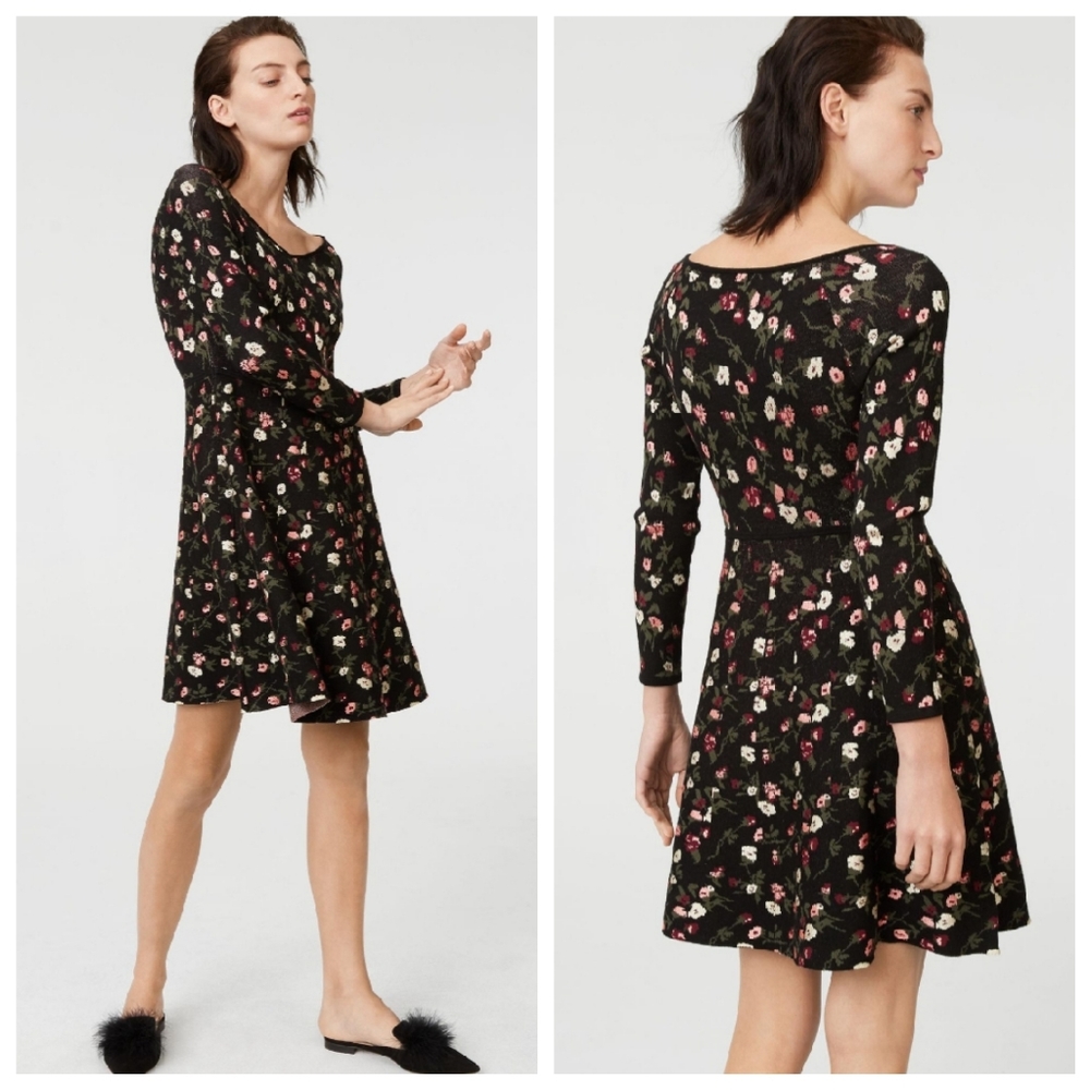Club Monaco Black and Pink Long Sleeve Dress